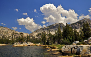Mountain lake trees cloudy sky 12 - ansel adams free wallpaper