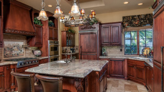 Kitchen marble counter wooden cabinets 2 - free holidays wallpaper