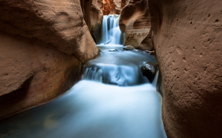 Small waterfall narrow canyon rocks - a small waterfall free wallpaper