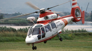 Helicopter red white field water - sōsaku hanga free wallpaper