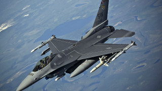 Fighterjet flying ocean land sky - 100mm free wallpaper