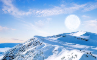 Full moon snowy mountains blue - full free wallpaper