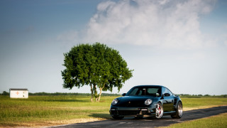 Black car road tree grass - side profile free wallpaper