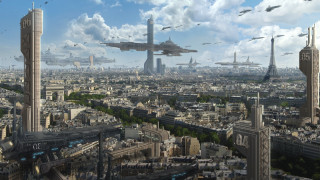 Cityscape birds architecture afrofuturism mountain - cedric peyravernay free wallpaper