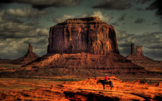 Desert horse mountain rock clouds - a person riding free wallpaper