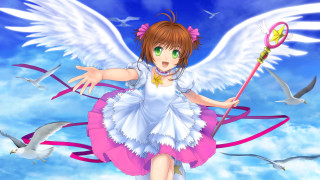 Girl wand angel wings flying - bird free wallpaper