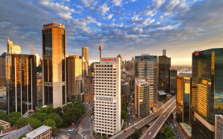 Cityscape tallbuildings cloudy sky bridge - the road free wallpaper