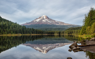 Mountain reflection lake forest sky 4 - a still lake free wallpaper