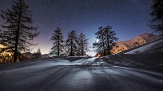 Night sky moon stars mountain - a trail free wallpaper