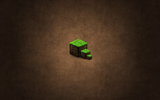 Green object on brown surface - isometric free wallpaper