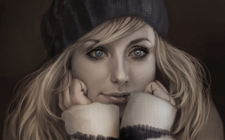 Woman blueeyes hat pose portrait - photorealistic portrait free wallpaper