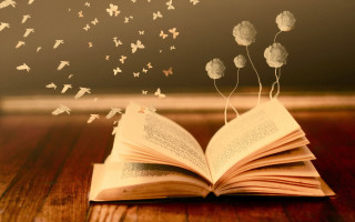 Butterflies flying out of book - top of a table next free wallpaper