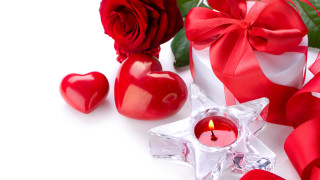 Red rose candle star ribbon - romantic free wallpaper