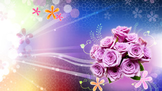Pink roses butterflies flower border - a bouquet free wallpaper