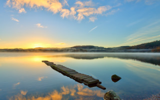 Lake sunset dock clouds rocks - beautiful landscape free wallpaper for desktop