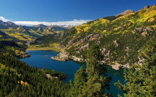 Lake mountains trees blue sky 54 - the middle of the day free wallpaper