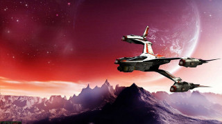 Spacecraft mountains planet stars aurora - a space ship free wallpaper