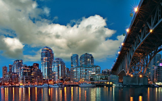 Bridge water city night clouds - a bridge over a body of water free wallpaper