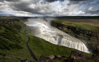 Rainbow waterfall field people awe - sense of awe free wallpaper