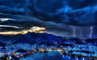 City lights water thunderstorm matte - allan linder free wallpaper