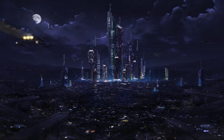 Futuristic city night helicopter moon - a helicopter free wallpaper