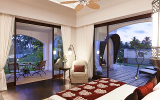 Bedroom patio ocean palmtrees digital - outside free wallpaper
