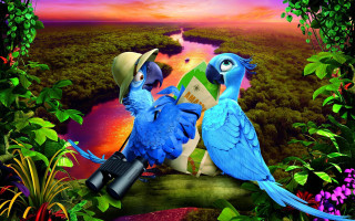 Blue birds tree branch telescope - a telescope free wallpaper