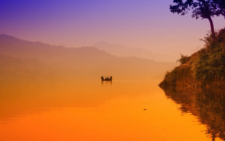 Mystical waterboat sunset dusk mountain - sunset free wallpaper