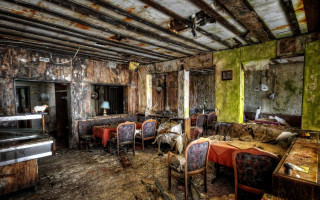 Neoplasticism decay piano chairs table - a matte painting free wallpaper for desktop