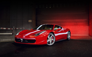 Red sports car garage night 3 - a red wall free wallpaper