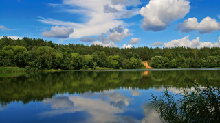 Lake trees clouds sky nature - white cloud free wallpaper