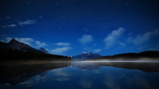 Lake mountain night star clouds - star above free wallpaper