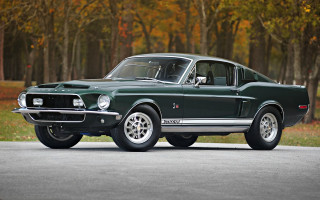 Green mustang road trees grass - photoreal free wallpaper
