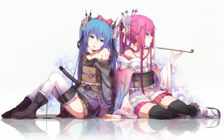 Anime girls sitting swords hatsune - sword free wallpaper