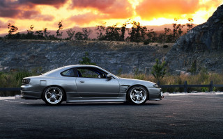 Silver car sunset clouds rimlight - fine art free wallpaper