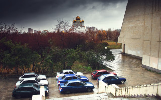Parking lot cars clock tower - andrei rublev free wallpaper