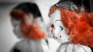 Red haired doll black hat - pop surrealism free wallpaper