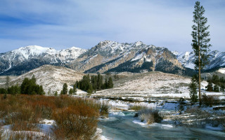 River snowy mountain valley forests - a few snow covered mountains free wallpaper