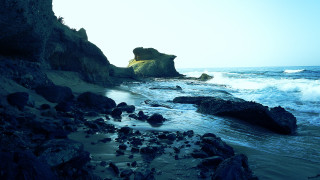 Rocky beach formation waves outdoors - the rock free wallpaper