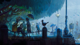 Rainy umbrella group bird oil - an oil painting free wallpaper