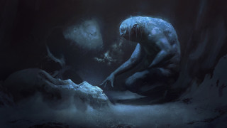 Cave man kneeling light mountain - his knee free wallpaper