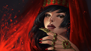 Red veil crown fantasy digital - digital painting free wallpaper