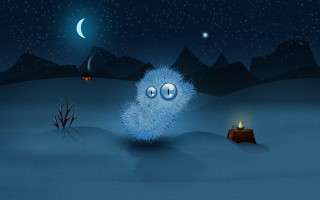 Blue fuzzy creature candle night - a candle free wallpaper