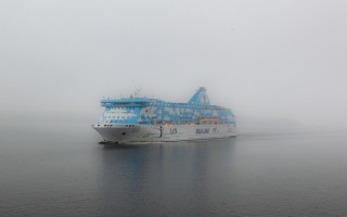 Large boat foggy day impressionism - water free wallpaper