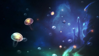 Jellyfish underwater bubbles starry sky - sky free wallpaper