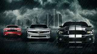 Rainy cityscape cars cinematic rendering - skyscraper free wallpaper