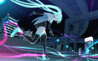 Neon hologram hatsune miku city - neon free wallpaper