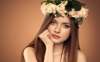 Woman flowercrown portrait photorealistic roses - her cheek free wallpaper
