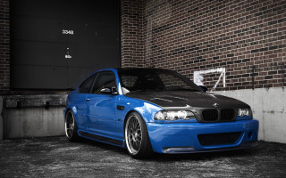 Blue car brick wall garage - expressionism free wallpaper