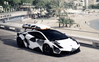 White black sportscar surfboard beach - roof free wallpaper